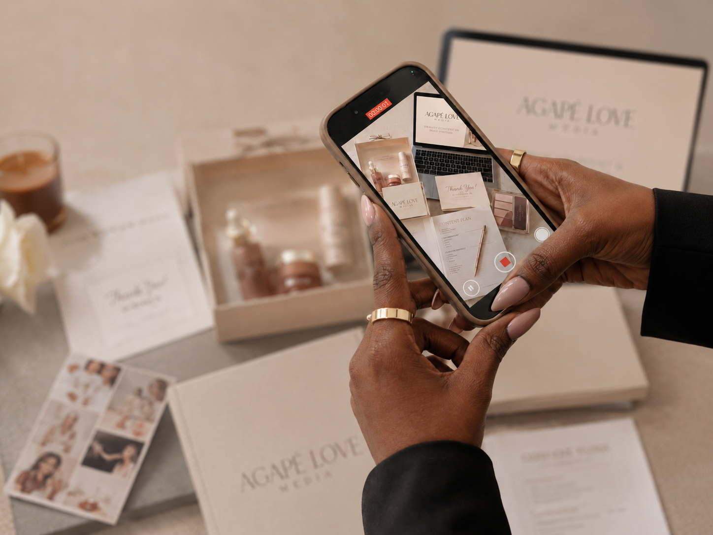 Recording Agapé Love Media brand content on a phone — Behind the Scenes